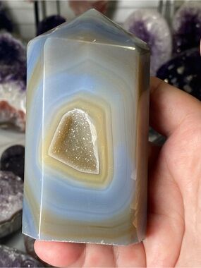 Blue and Yellow Agate Druzy Point Tower